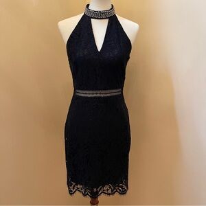 Francesca’s Celebration black lace pear neckline dress